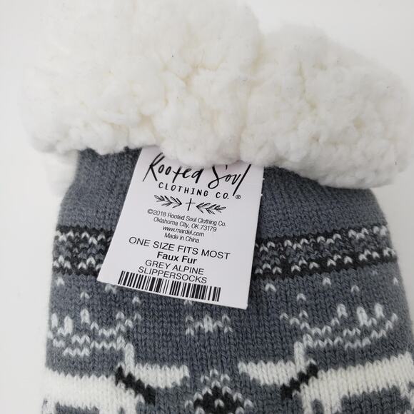 NEW! Rooted Soul Clothing Co Slipper Socks Grey Alpine Faux Fur OSFA - Picture 3 of 4